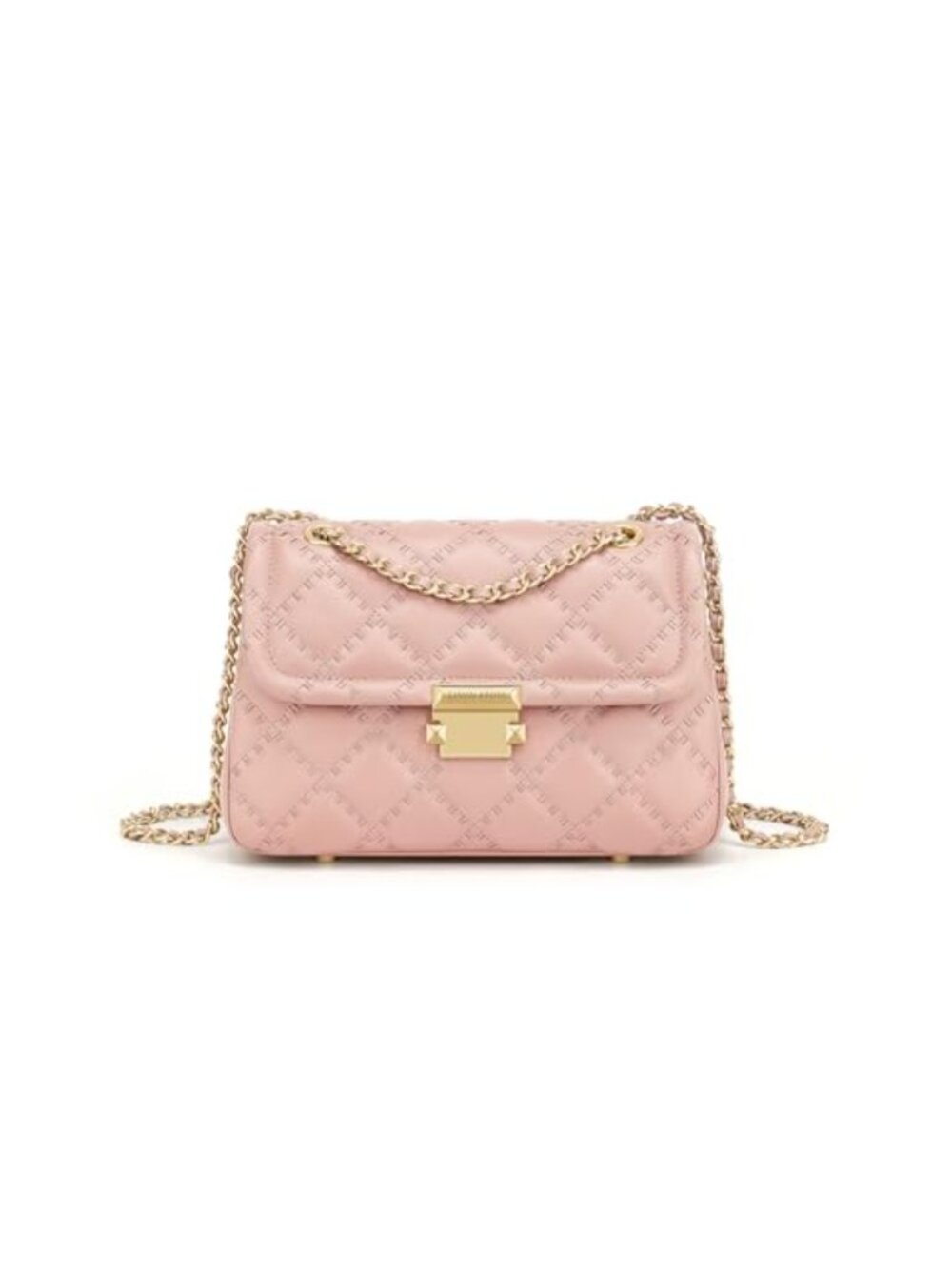 Quilted Faux Leather Crossbody Purse with Metal Chain Strap Medium Evening Bag